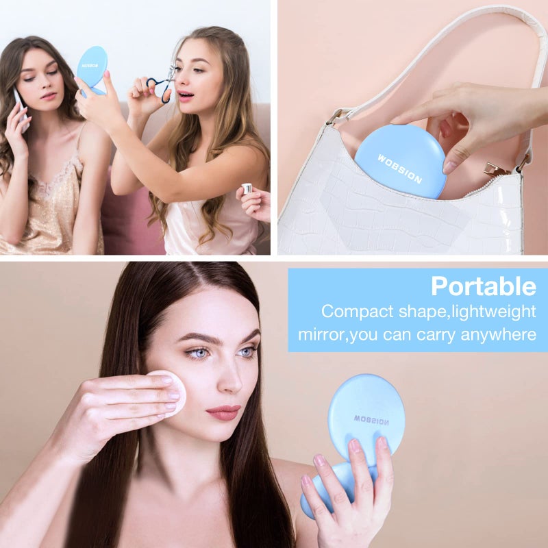 wobsion Travel Makeup Mirror with Light  1x/10x Compact Magnifying Mirror Handheld 2-Sided Pocket Mirror Led Small Mirror for Purse 3.5in Hand Mirror Travel Size Mirror for Handbag Gift Blue - Image 4
